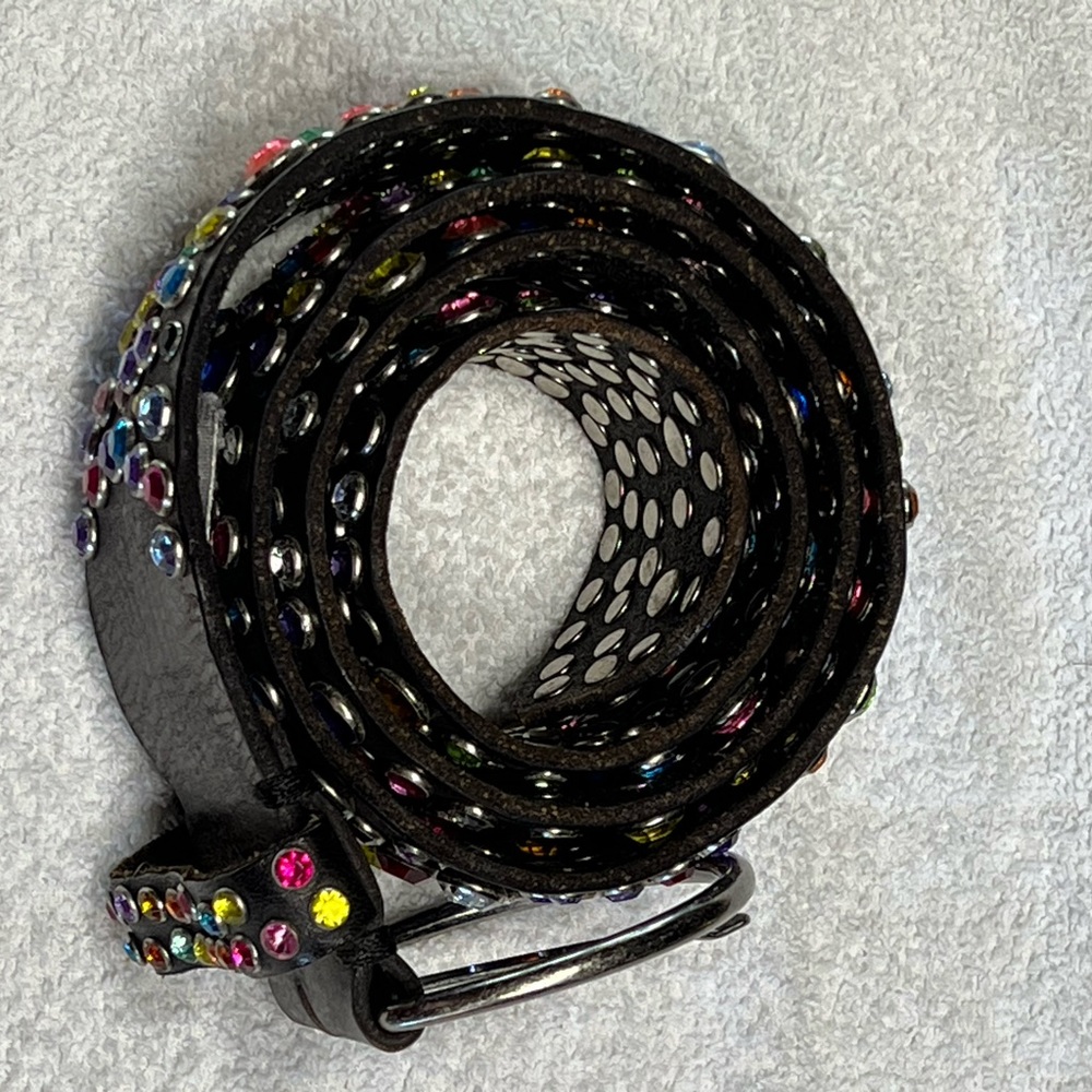 Black Genuine Leather Swarovski Crystal Belt - Picture 10 of 16